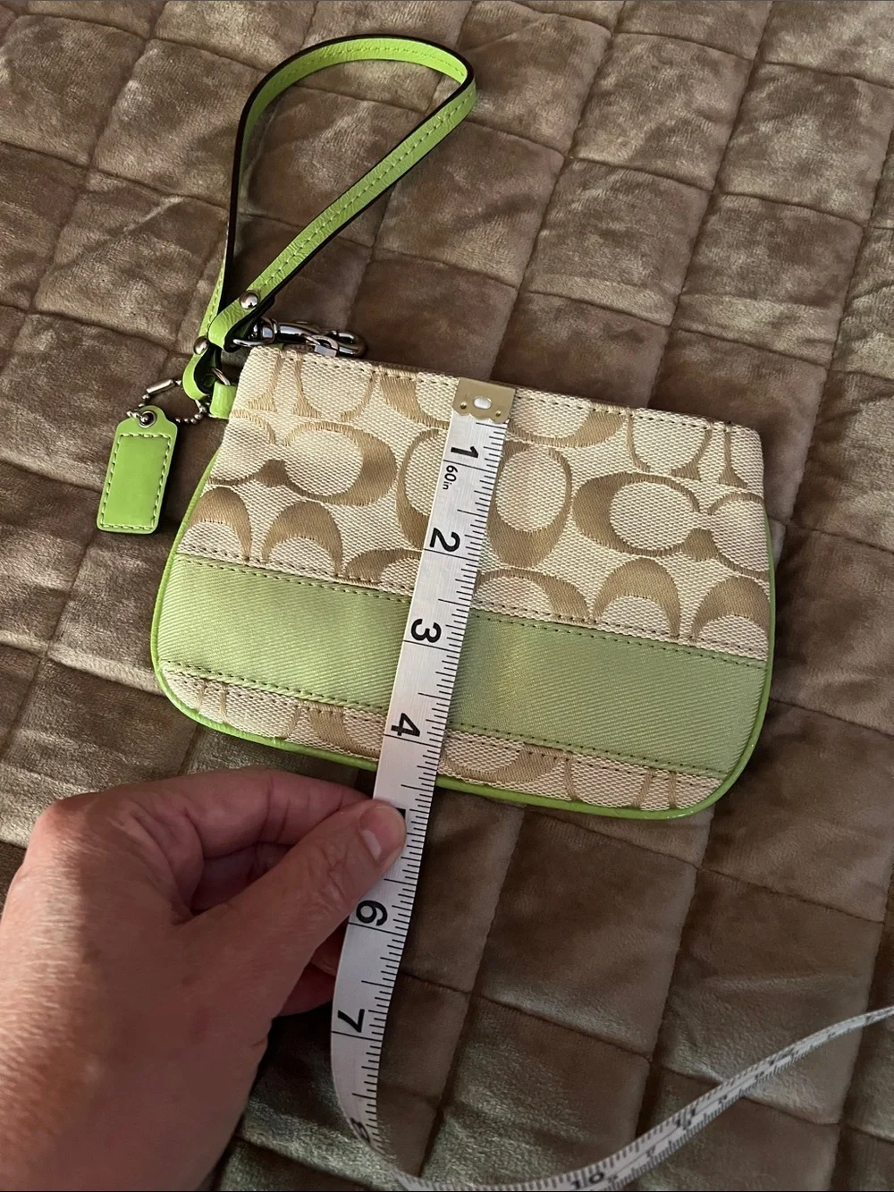 Coach Khaki Jacquard Wristlet with Lime Trim